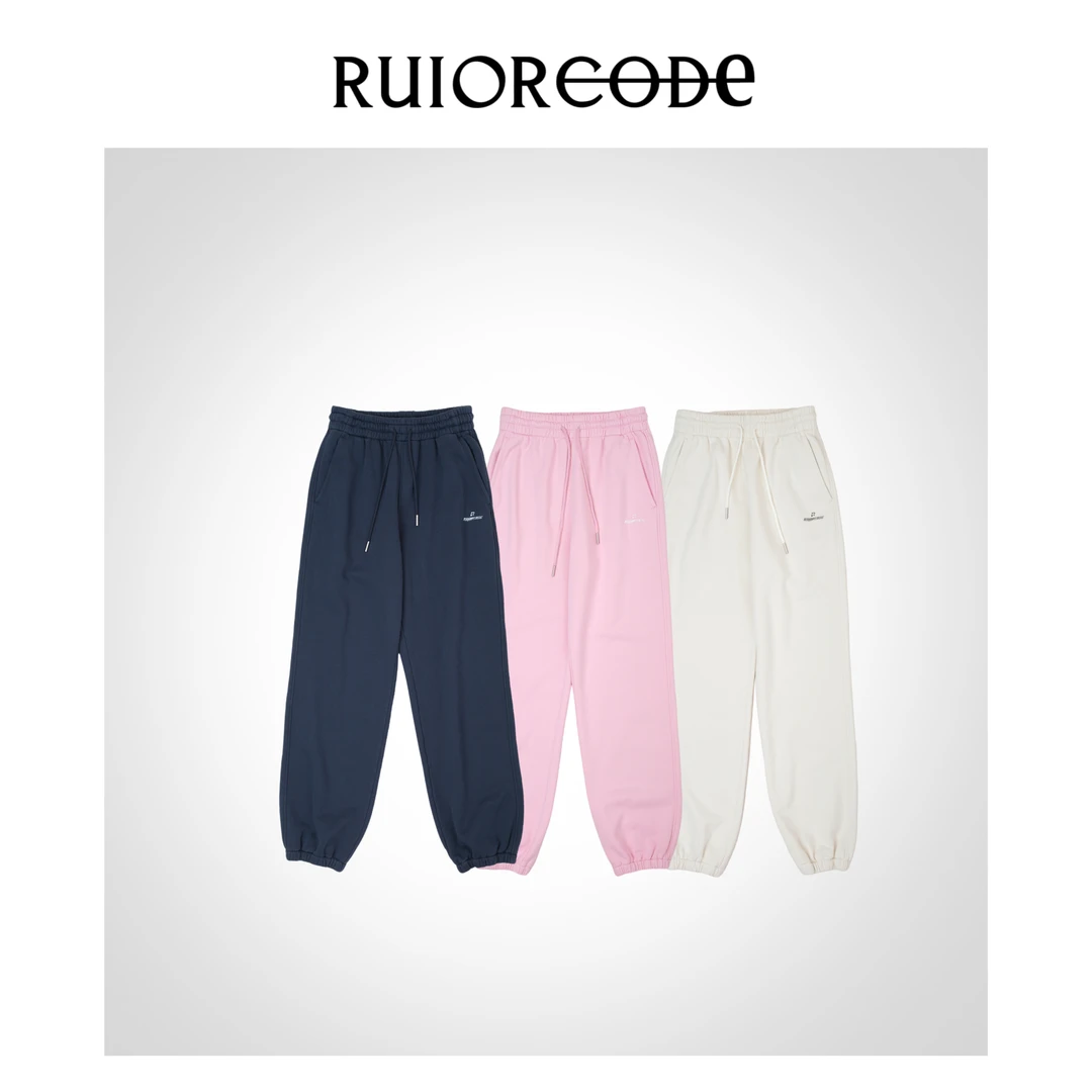 【RUIORCODE】休闲做旧磨损logo印花斜插袋棉圈束脚卫裤 理性消费@@