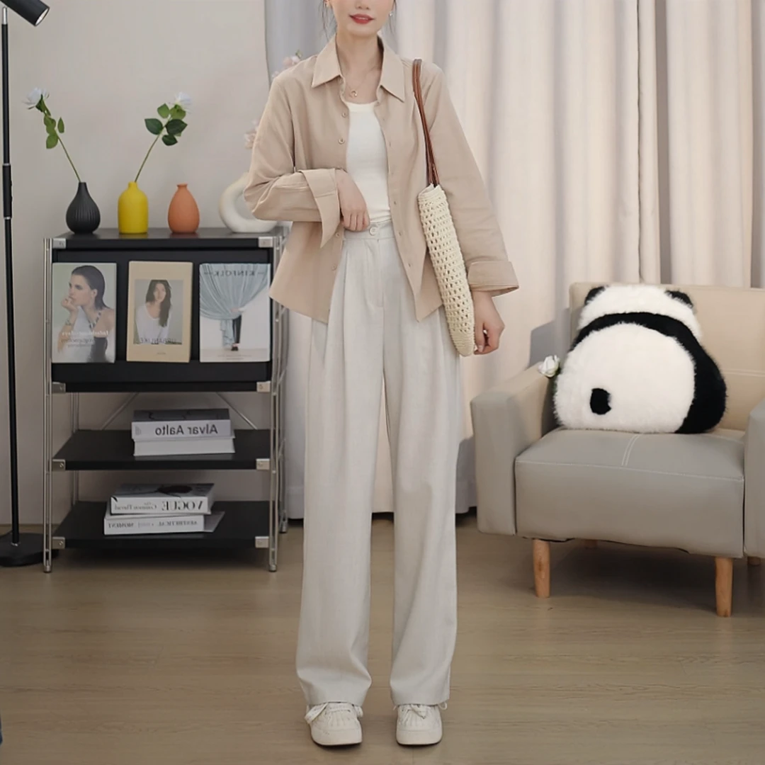 阔腿裤厚款春季长裤高腰休闲裤气质夏季薄款时尚直筒休闲阔腿