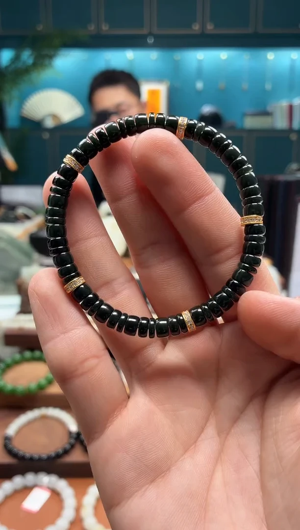 未镶嵌手串和田玉黑青药片