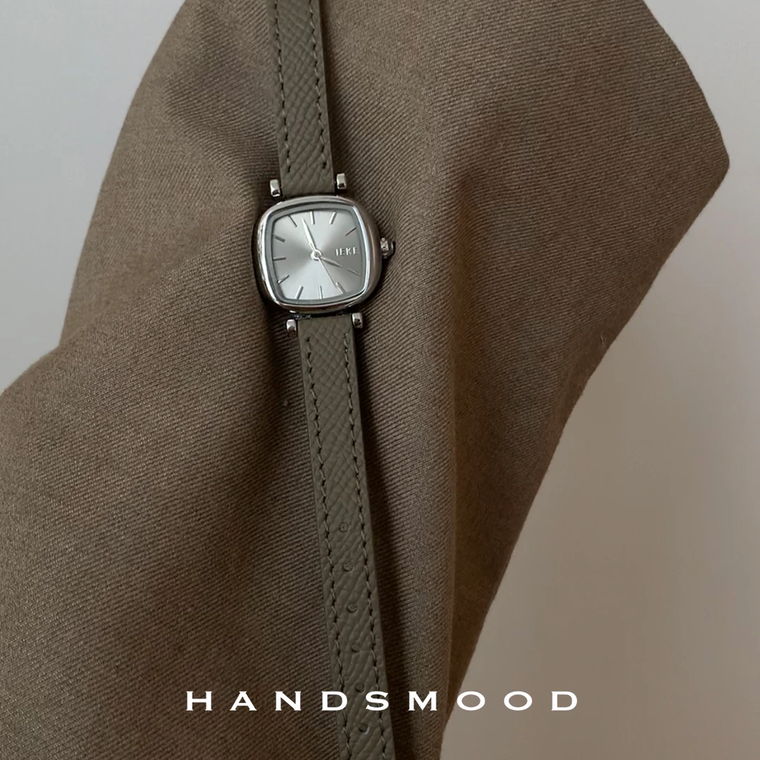 handsmood  银灰色大象灰方形简约时尚气质百搭休闲女石英手表57