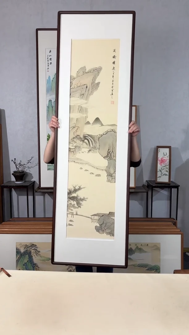 国画手绘*溪窗竹影*52*172cm带框发货