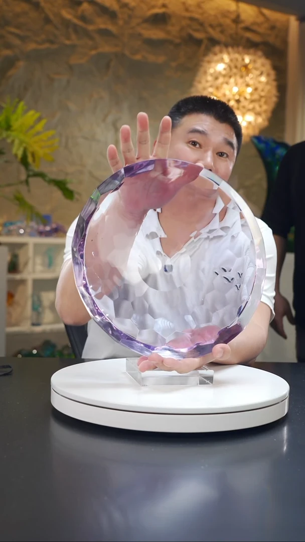 手工艺品琉璃鲜**朵金紫色切面果盘