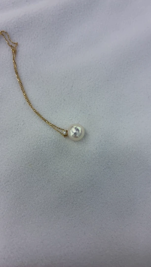 颈饰18K金镶嵌海水珍珠王妃吊坠8.5-9（赠送银链子