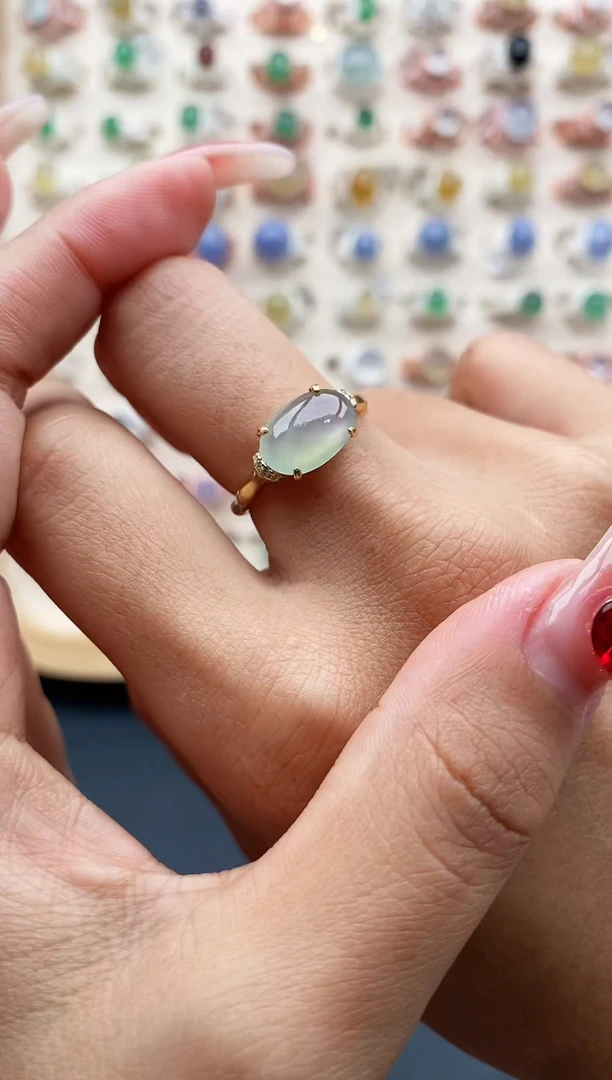 【闪购商品】翡翠戒指银S925镶嵌缅甸A货天然翡翠222   5-2