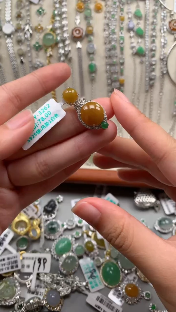 银S925镶嵌戒指翡翠吊坠3