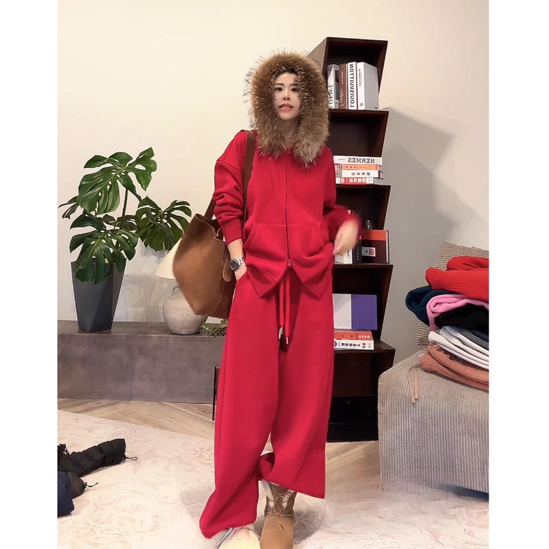 ZUOXIAOQI狐狸毛弹丝加绒套装22（衣长66-72/裤长105-108）