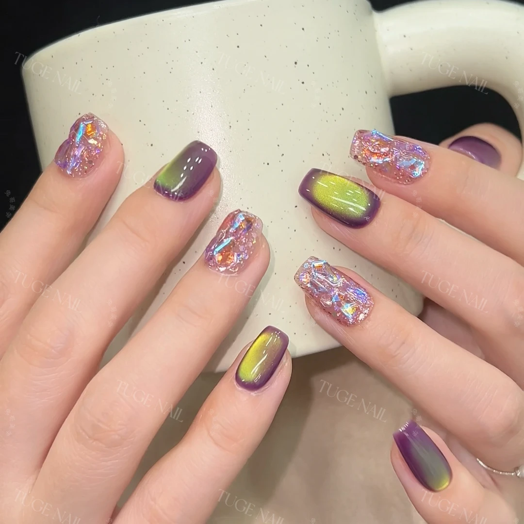 TugeNail“紫定发财”春夏氛围感猫眼韩系极简复古设计穿戴甲TGHJ