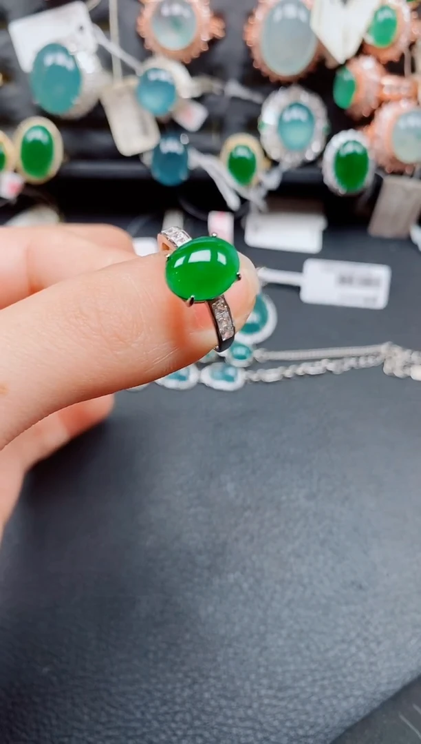 银S925镶嵌戒指翡翠翡翠