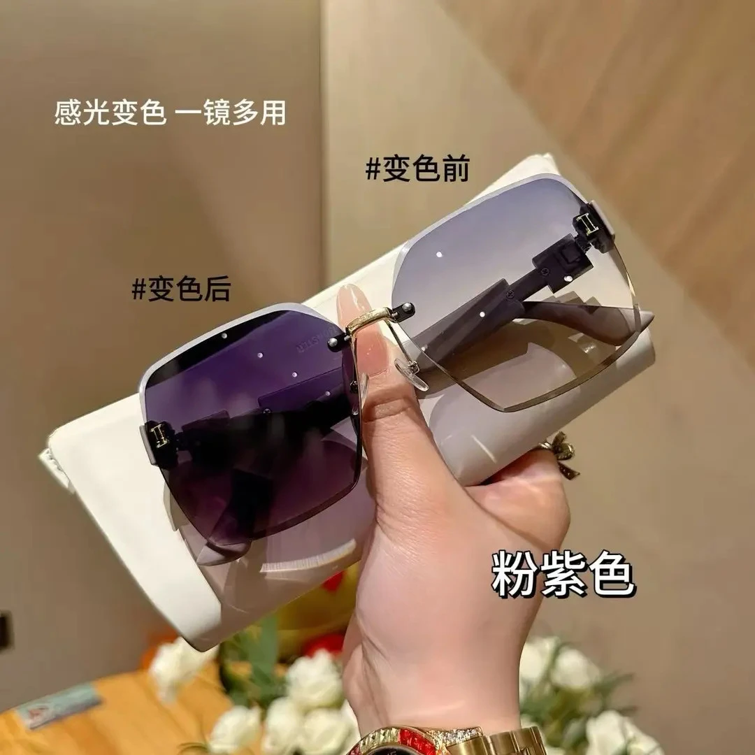 26新款【变色墨镜】无框显瘦太阳镜防紫外线大圆脸自带妆容滤镜女款商品图