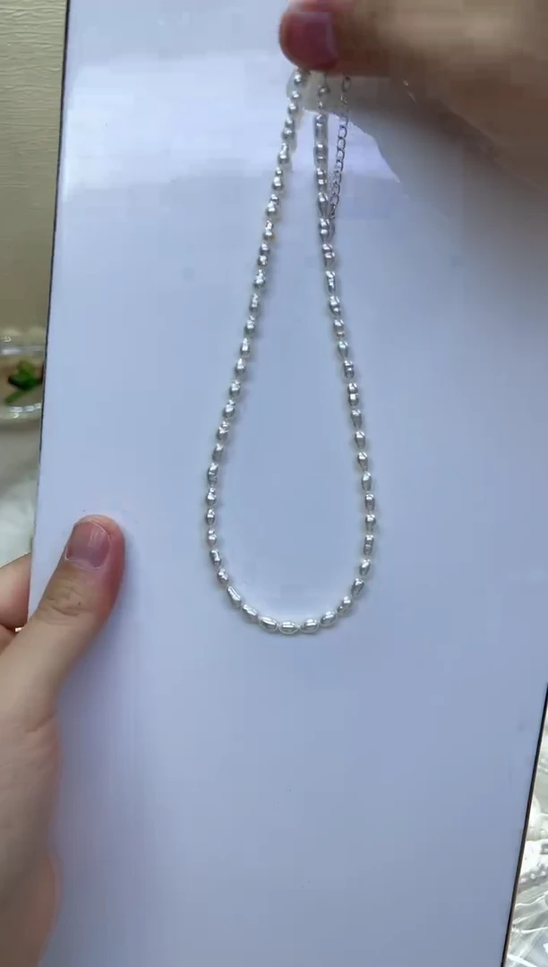 淡水珍珠未镶嵌项链极光白色keshi  3mm