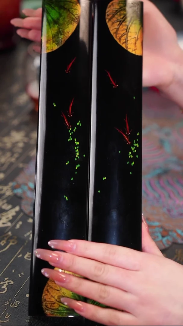 非遗漆器 大漆年年有余木胎镇尺