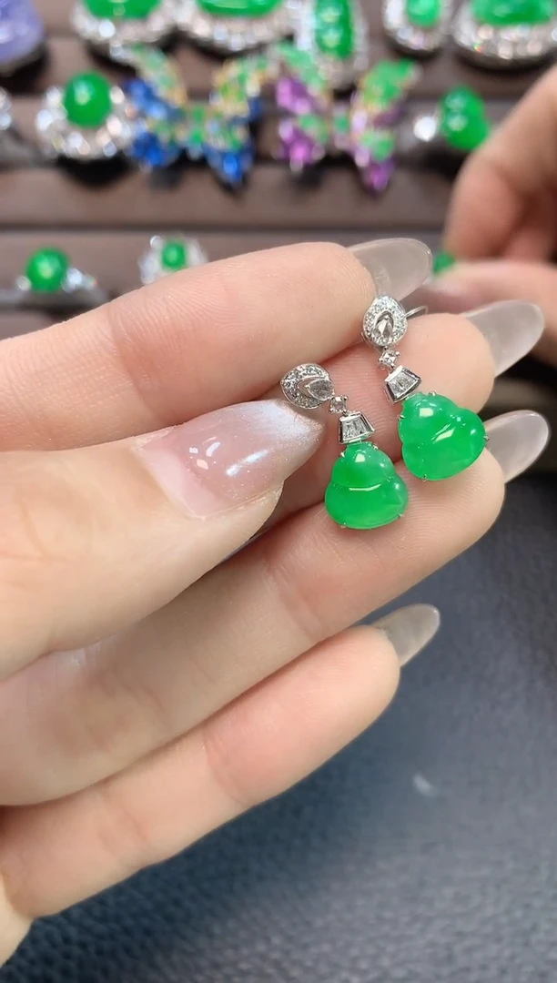 翡翠18K金镶嵌耳饰A39翡翠