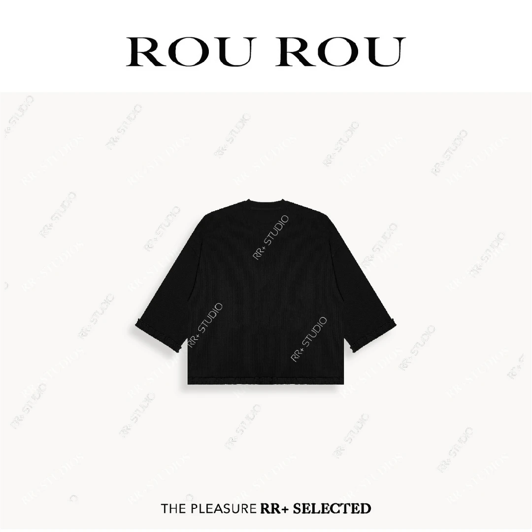 『豆公子』22682设计感荷叶边拼接长袖T恤女秋冬宽松休闲圆领上衣