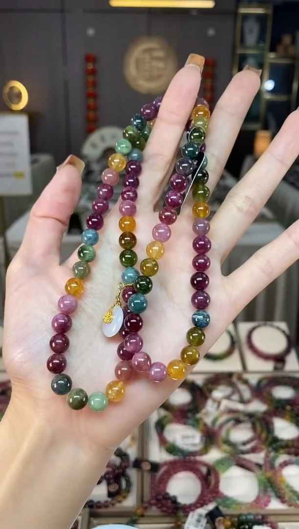 未镶嵌老矿碧玺色标三圈手串7mm+碧玺dan多样性发货一条