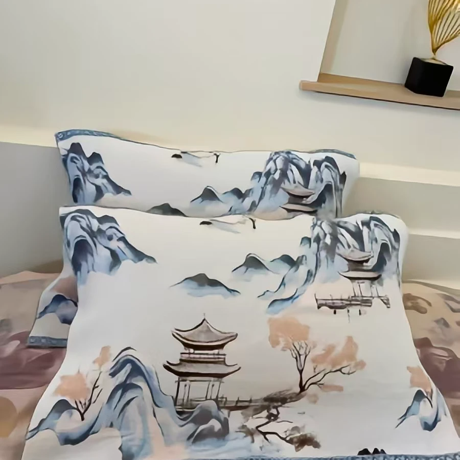 【如是家居】枕巾-云山粉黛-蓝