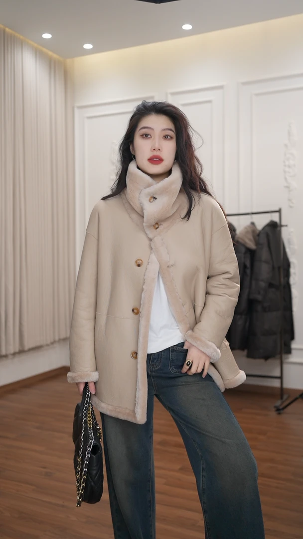 2025-新款网红休闲可立领冬季轻奢高端双面穿皮毛一体外套-6158