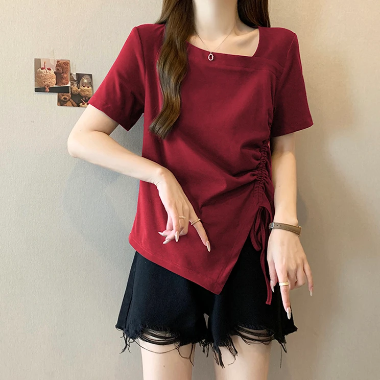 TJ0827专享大码微胖夏季气质上衣显瘦设计感短袖遮肉百搭小众T恤