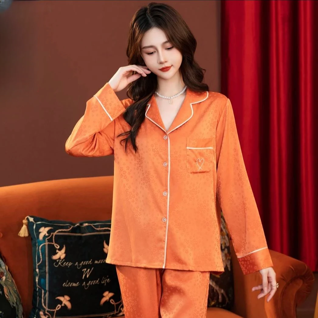 达芬奇密码2025新品小菊花长袖短袖睡衣女士薄款冰雪丝提花家居服