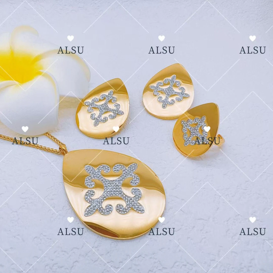 合金项链 ALSU原创民族风项链耳钉戒指三件套百搭重工时尚轻奢