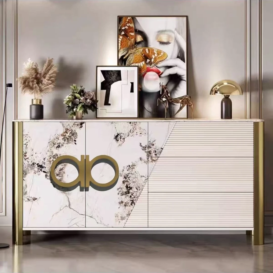 轻奢风餐边柜客厅玄关柜隔断柜实木收纳柜后现代简约岩板靠墙斗柜