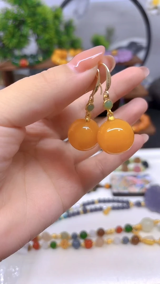 蜜蜡14K金镶嵌耳饰E893