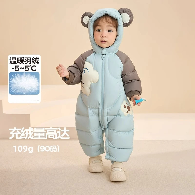 （商场同款）加厚白鸭绒羽绒服连体衣婴儿