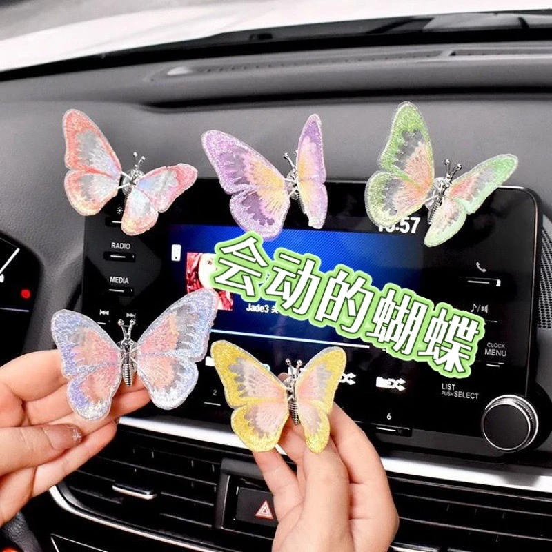 新款创意会动的蝴蝶汽车摆件饰车载饰品摆件中控台治愈装饰品A923