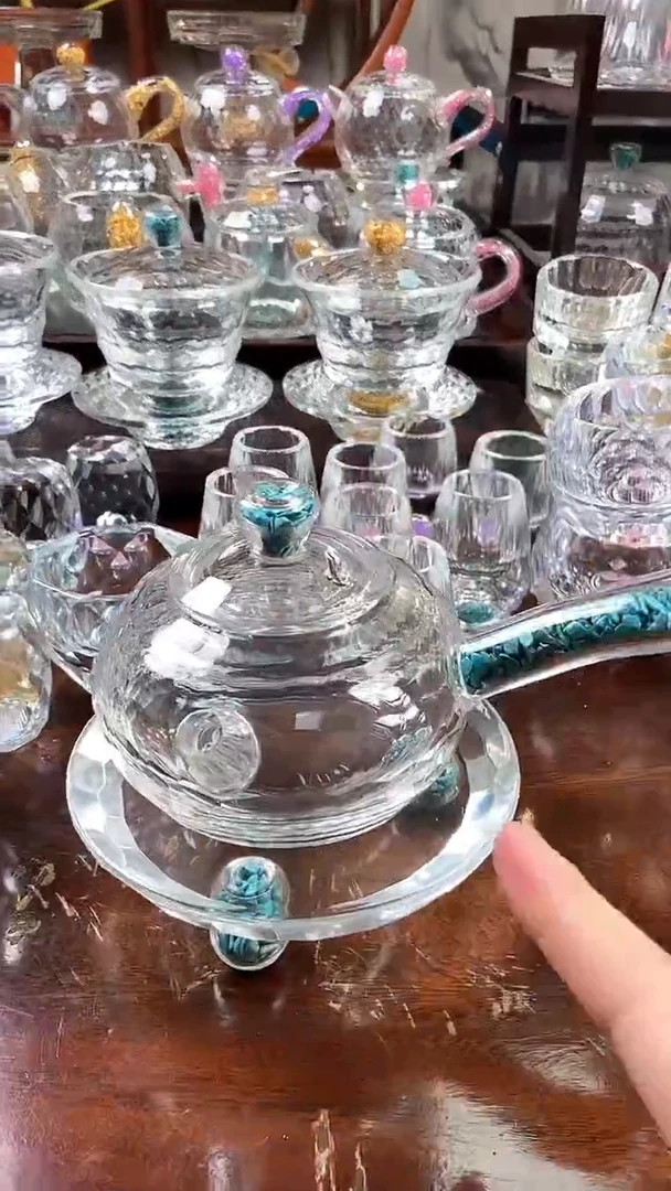 【闪购商品】玺宴新款水晶侧把壶绿松石+B款壶承绿松石