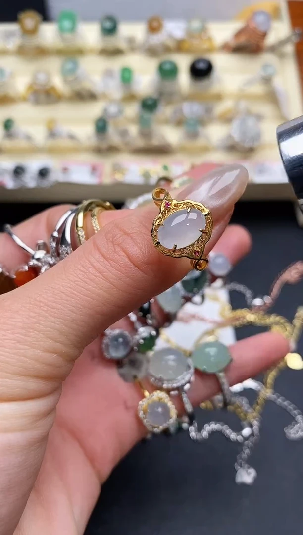 【闪购商品】翡翠戒指银S925镶嵌缅甸翡翠2  8+7