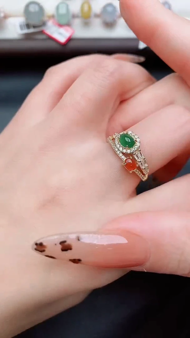 银S925镶嵌戒指翡翠...