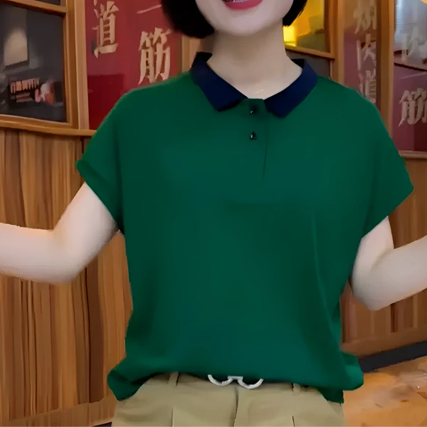 3333夏季新款撞色休闲女士半袖T恤上衣