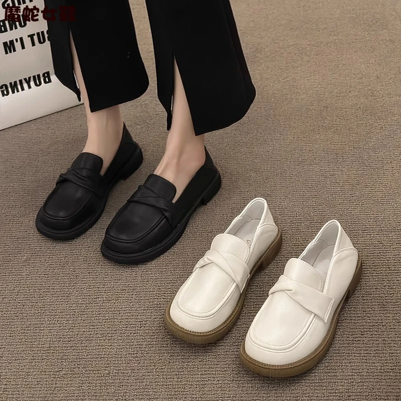 【万达撤柜】乐福鞋女2025百搭新款豆豆鞋防滑一脚蹬软底单鞋厚底