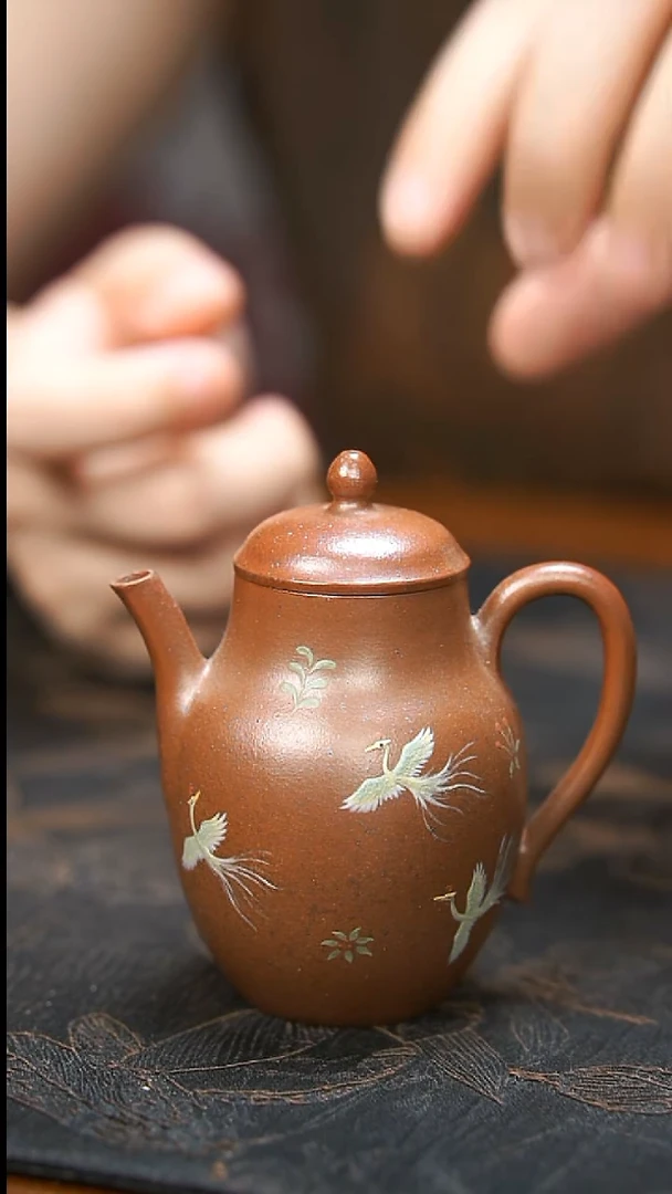 茶壶紫砂柴烧青鸟小壶90cc