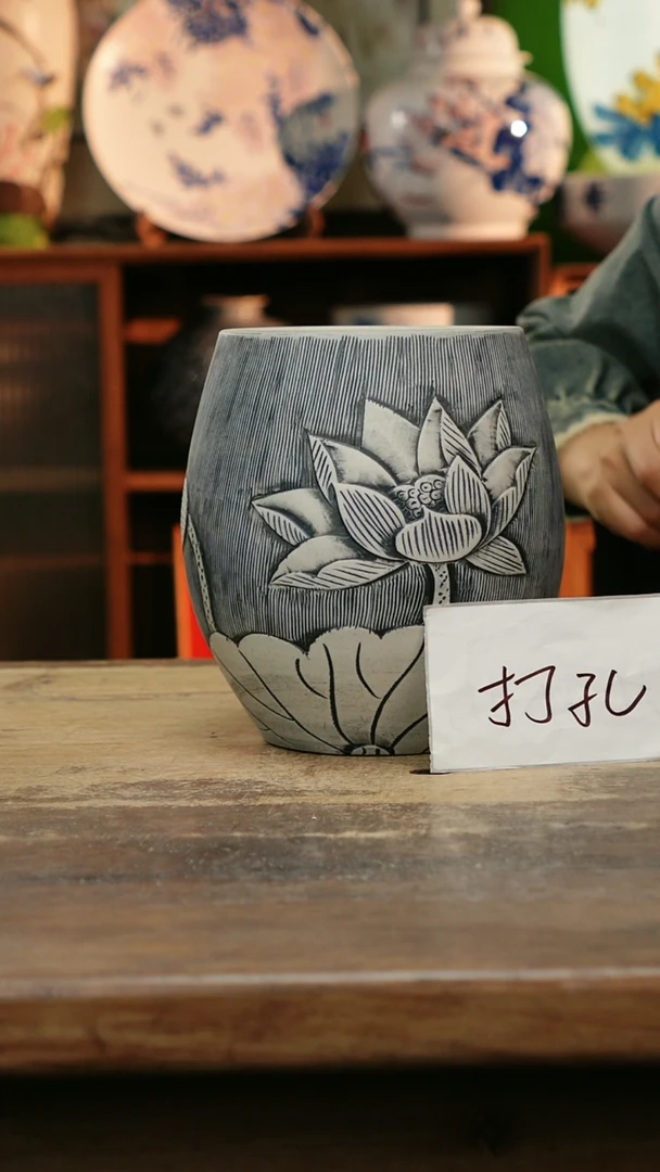 瓷片 景德镇纯手工釉下彩精品花瓶
