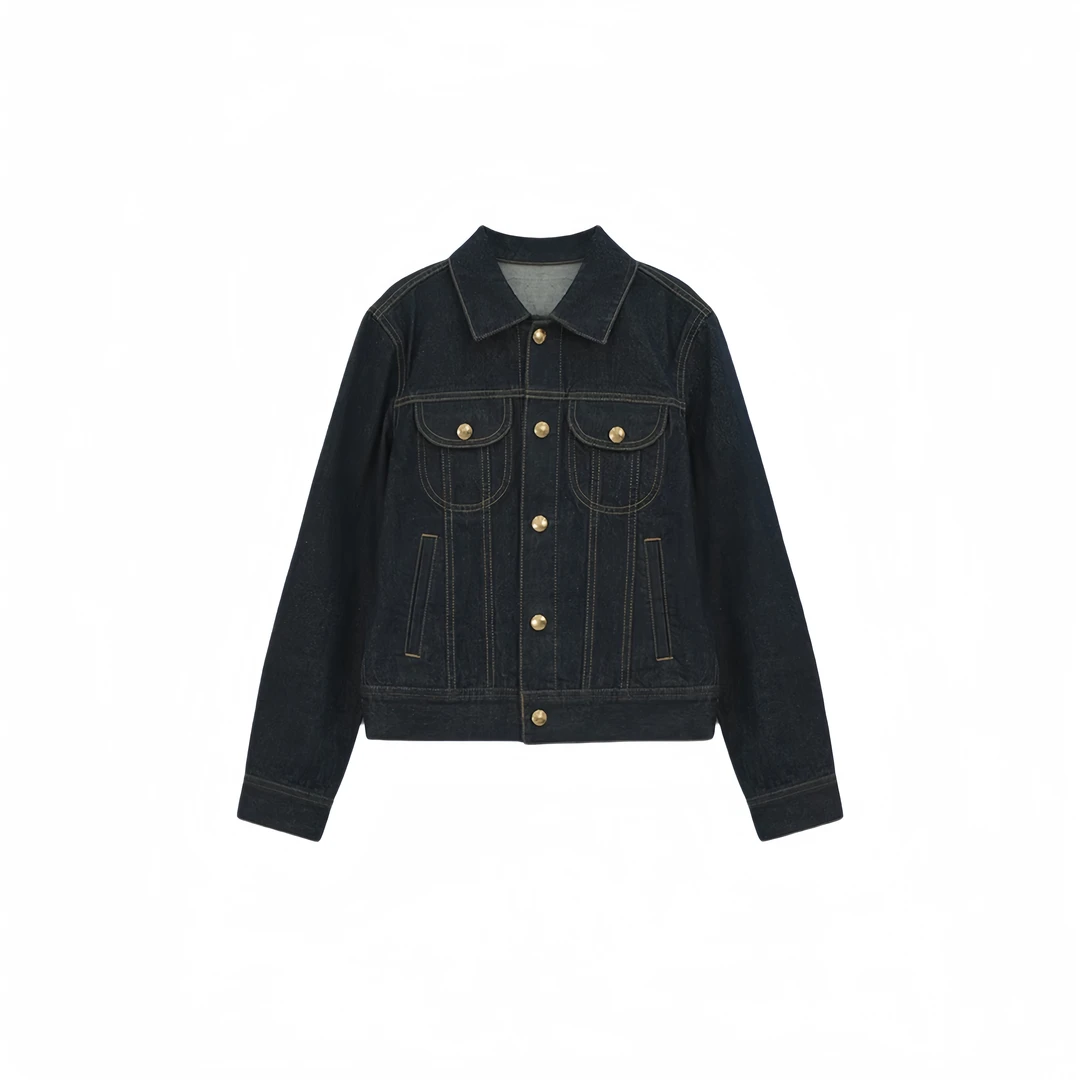 YUANKEYI【爱尔兰】撞色明线设计排扣牛仔水洗外套