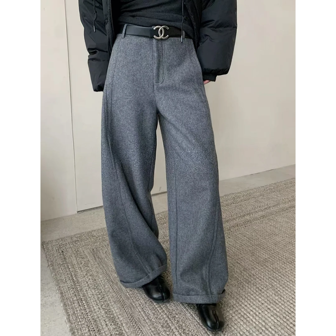 韩单 overt*ke 秋冬羊毛镰刀裤质感杂色毛呢长裤休闲百搭松弛感