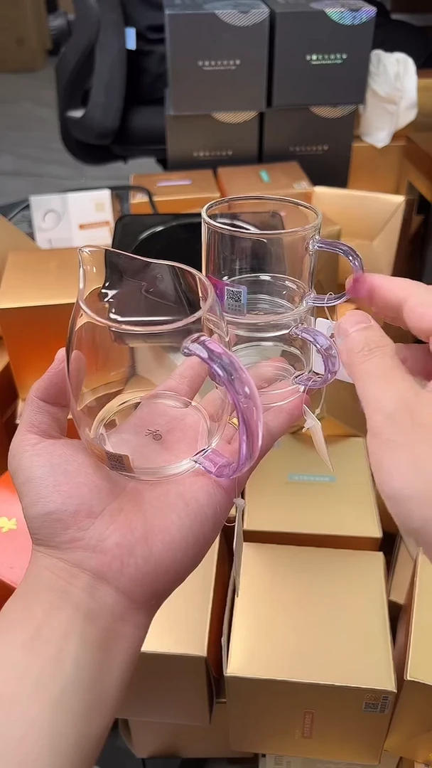 @@禾器晶彩澄然茶海浅紫色+逸杯紫2只