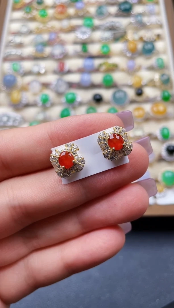 银S925镶嵌翡翠耳饰87