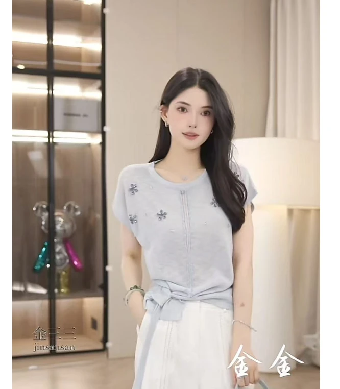 金三三【萤星点点】2025夏新款时尚天-丝+亚麻休闲设计师上衣H2473
