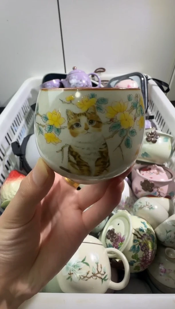 杯汝窑猫咪龙蛋杯