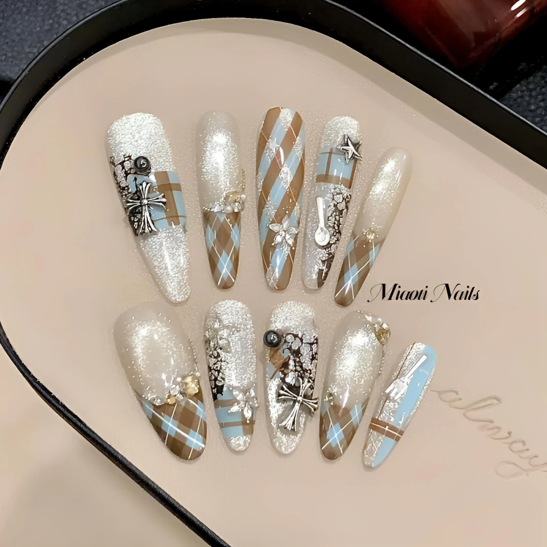 【野心家】【9个甲型定制】猫哥 美式高校辣妹小香风高级纯手工穿戴甲