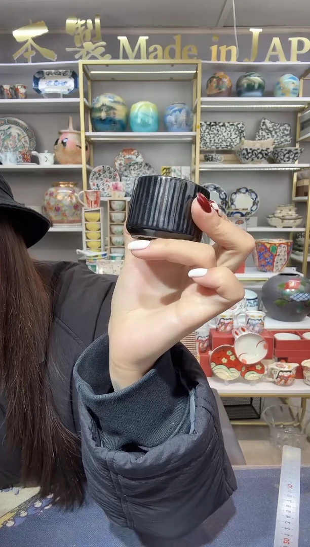 瓷茶杯2只装黑色