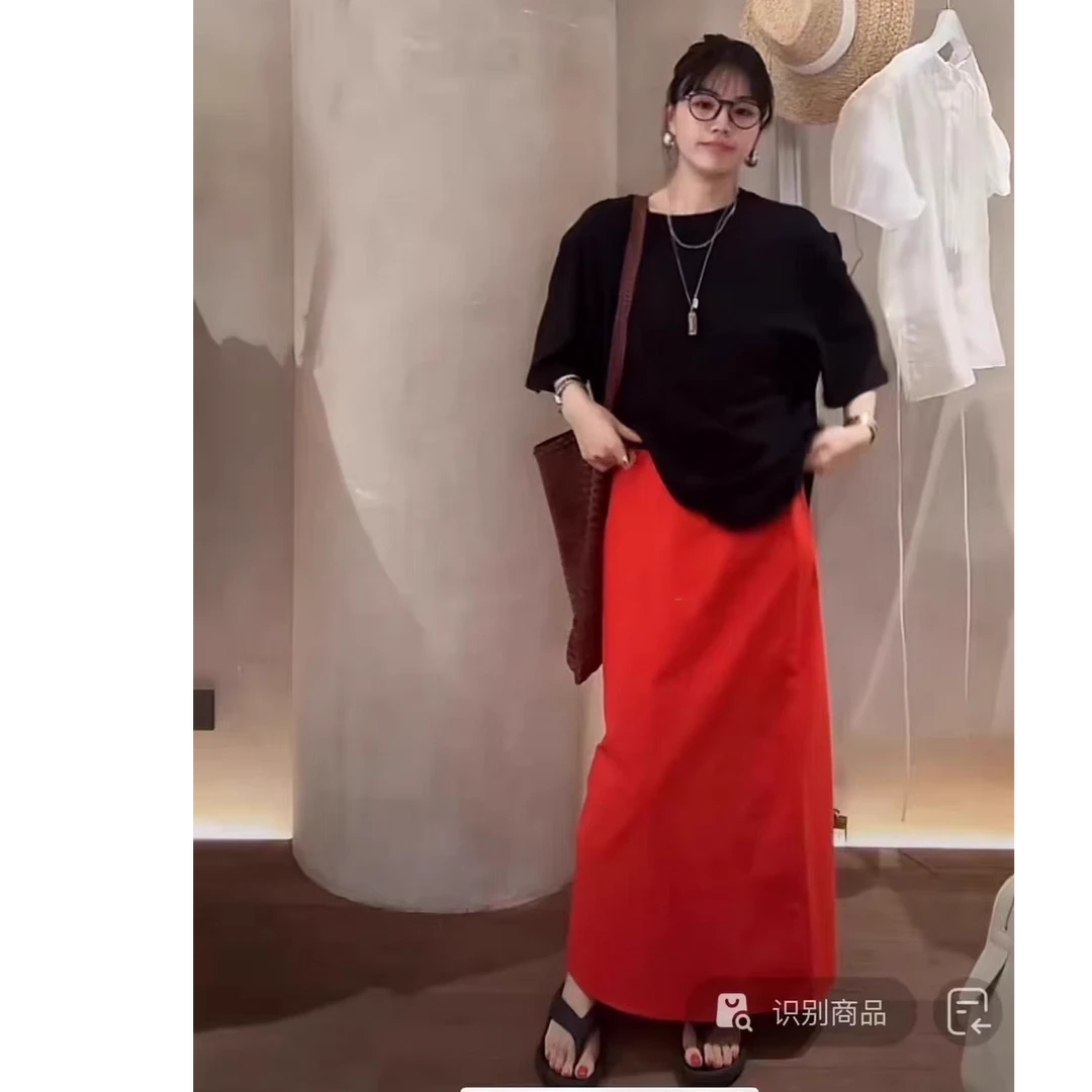 泡菜~东大门向日葵同款高级净版松紧腰直筒清凉棉半身裙