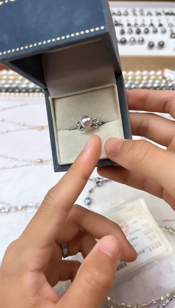 银S925镶嵌戒指海水珍珠珍珠