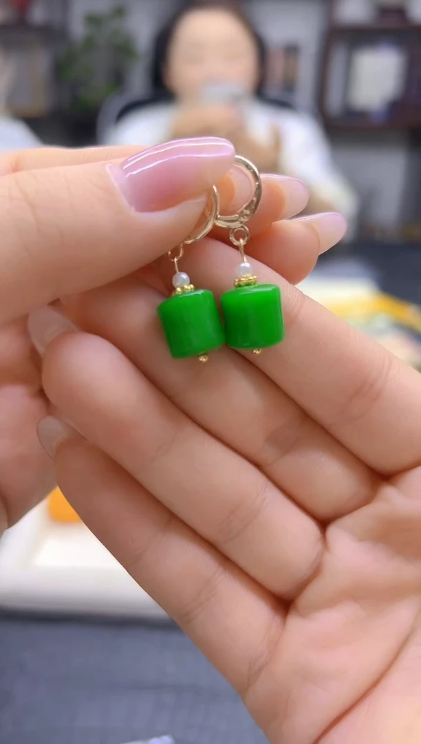 14K金镶嵌翡翠耳饰DIY款E884