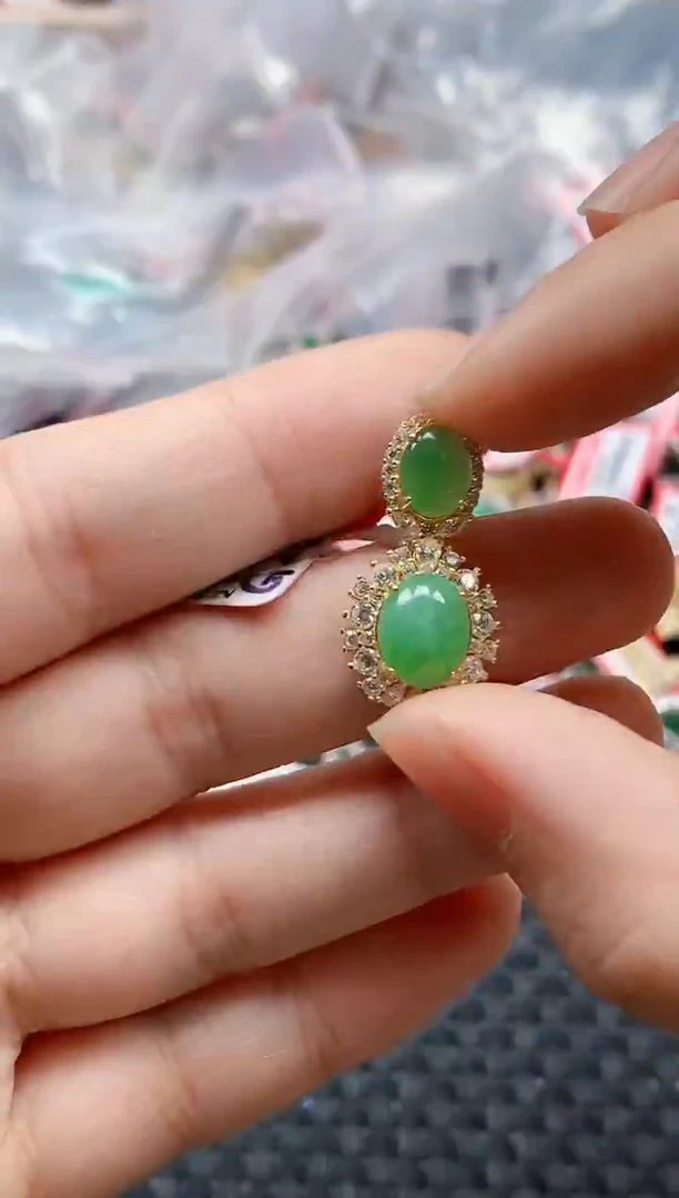 银S925镶嵌戒指翡翠天然A货缅甸翡翠