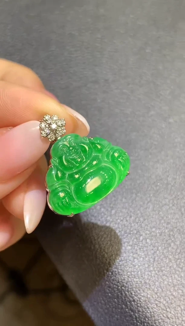 吊坠(不含链)18K金镶嵌翡翠23-佛公