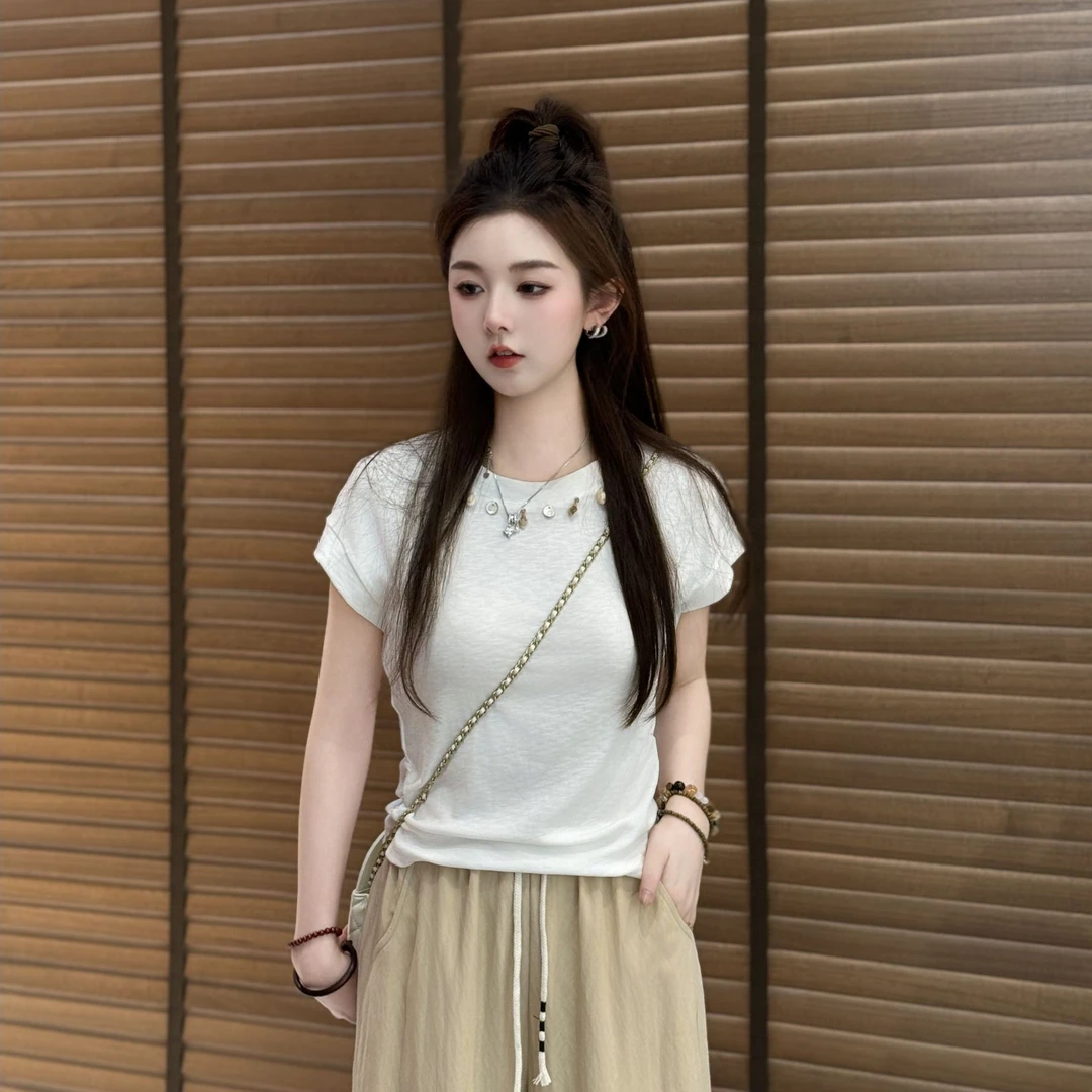 宿慕SUMU小众设计感短袖T恤女装2025新款夏季温婉风显瘦上衣1908U