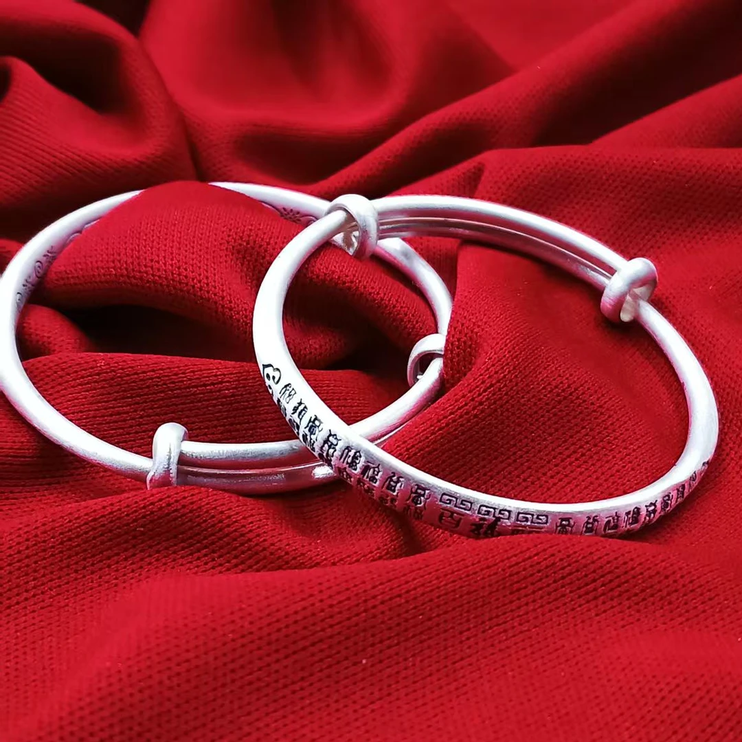 足银手镯  【佰万银庄】足银999.9 时尚百搭轻奢精致推拉童手镯