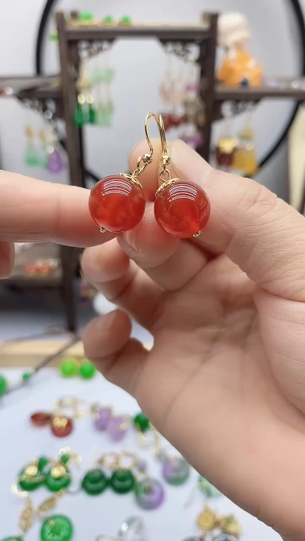 南红玛瑙14K金镶嵌耳饰39